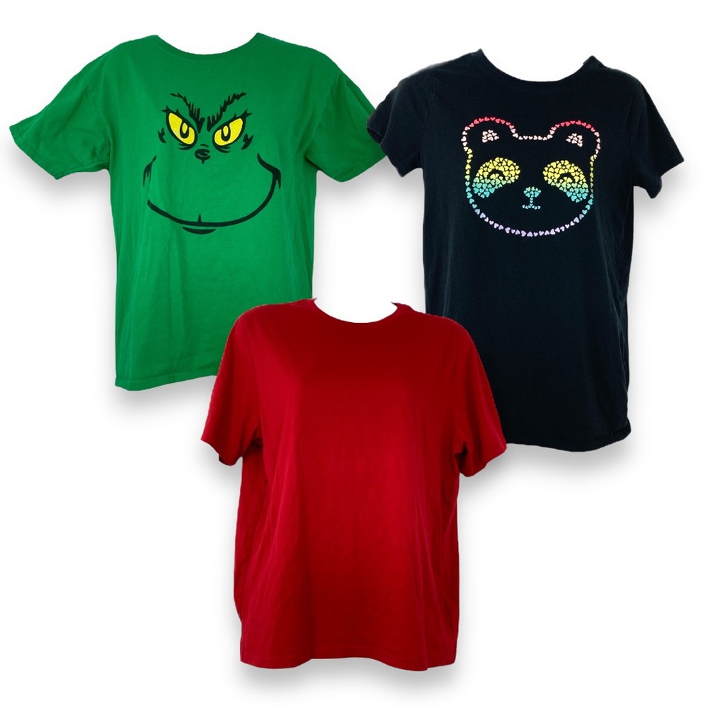 Cat & Jack Heart design Cat Front Grinch & red Girls shirt lot of 3  XL 14/16
